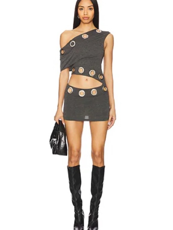 Jaded London Dresses & Skirts - Jaded London Charcoal One-Shoulder Mini Dress with Grommet Cutouts